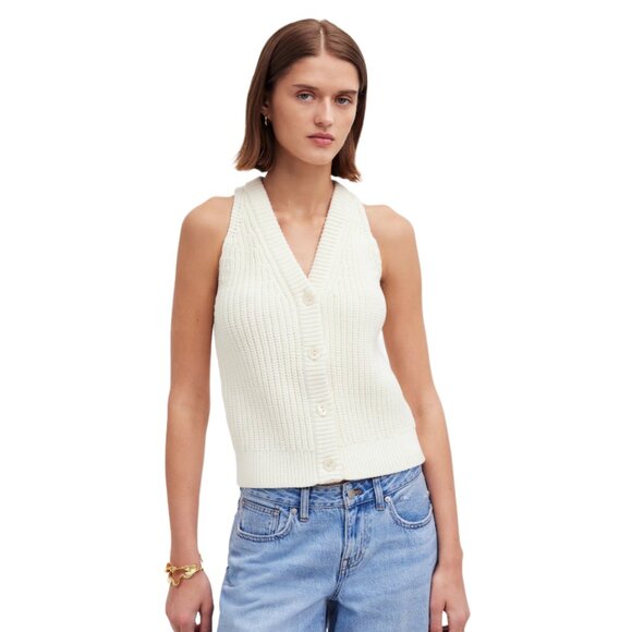 Madewell Cotton Blend White Knit Sweater Vest Crop Top - Size S - Picture 1 of 6